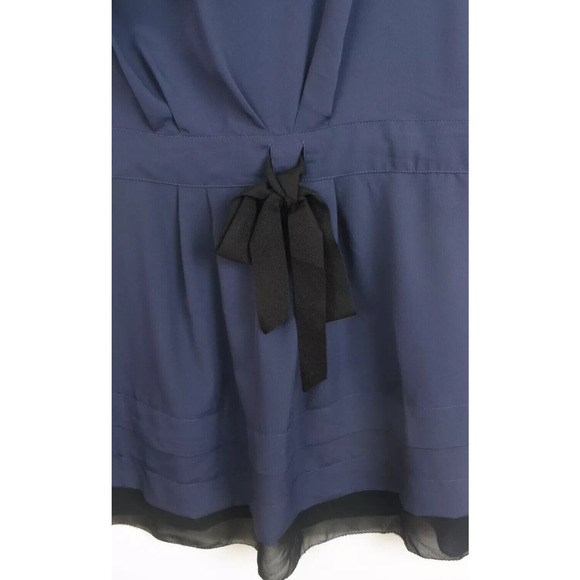 SIMPLY VERA Wang Size Large Navy Blue Poly Blouse Pleat Tie Decor Women's $48 - Picture 8 of 11